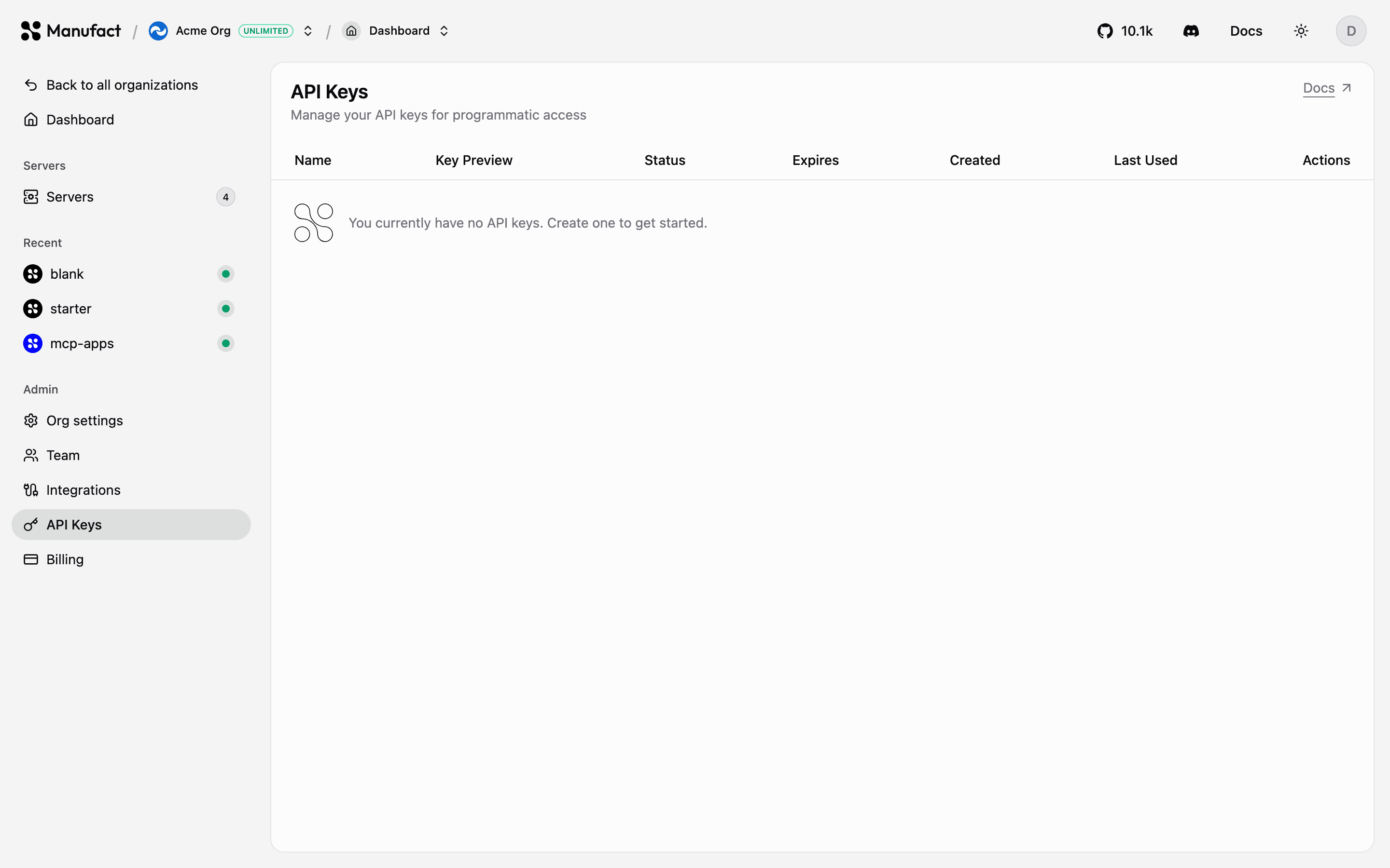 Create API key dialog