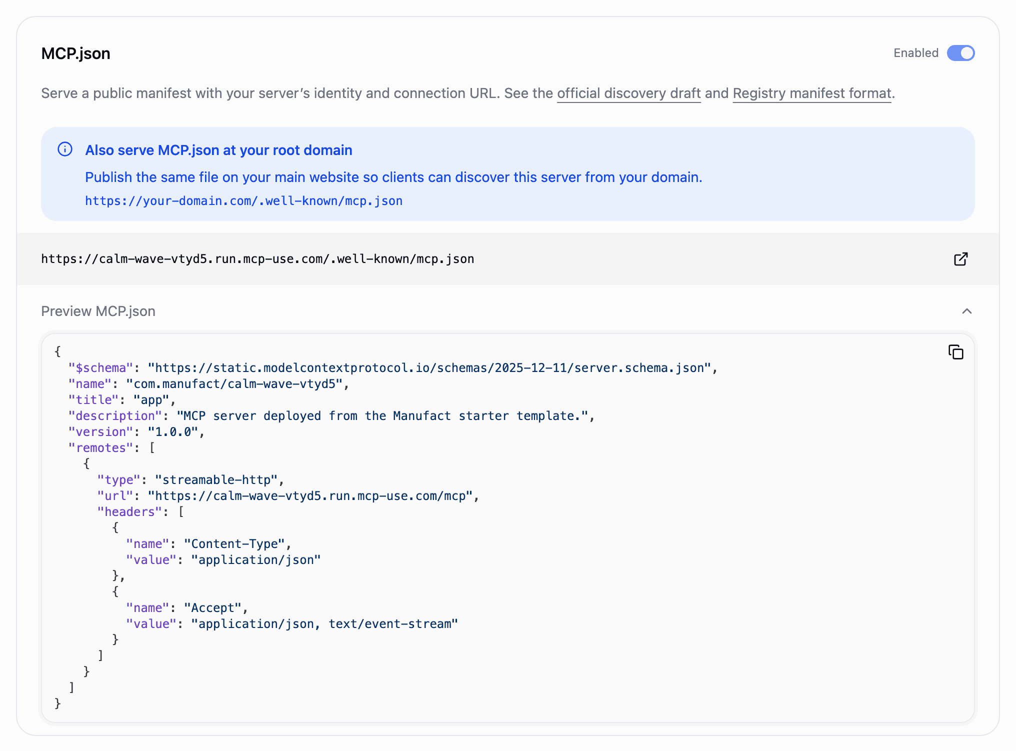 MCP.json preview in the dashboard