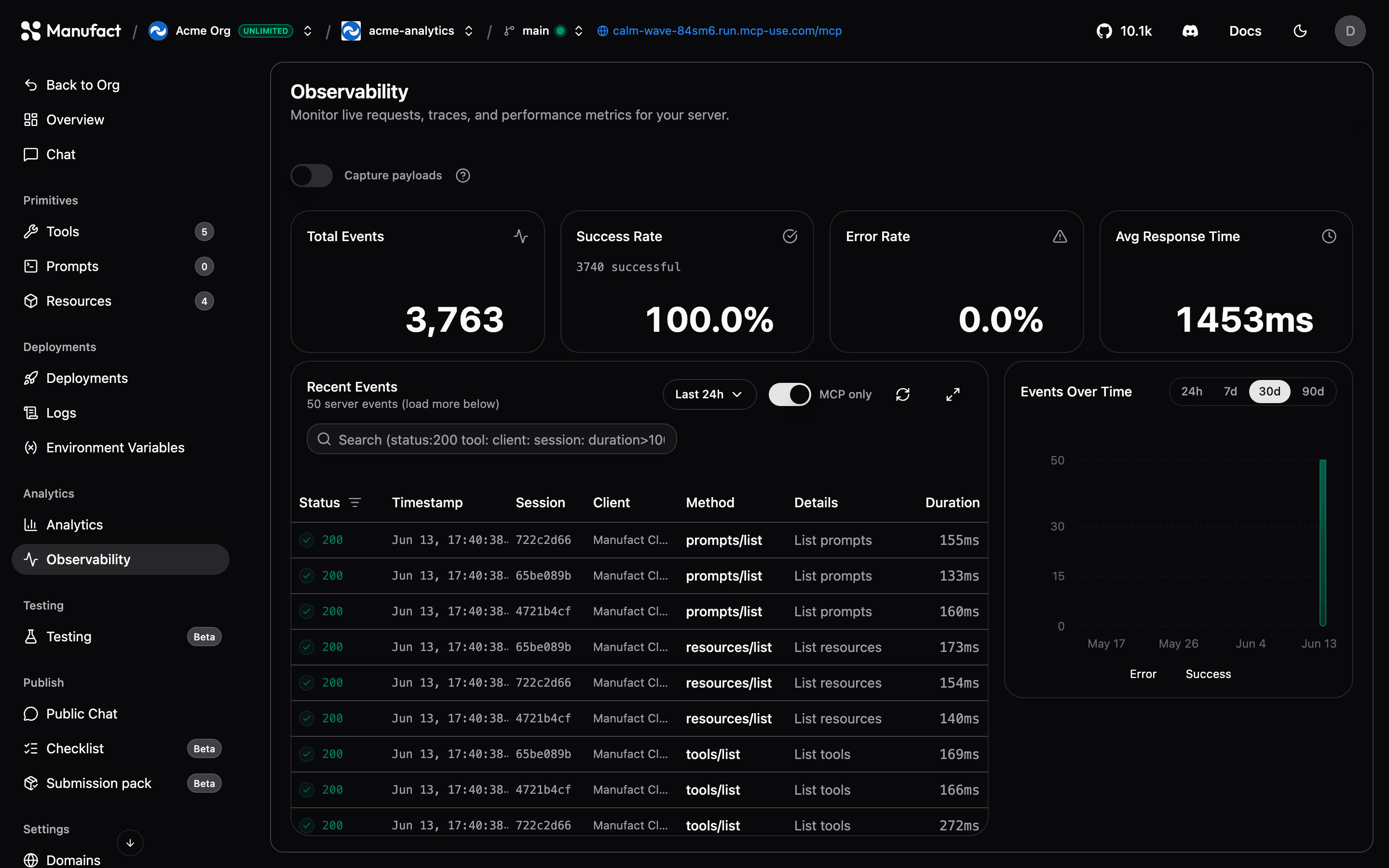 Observability event stream