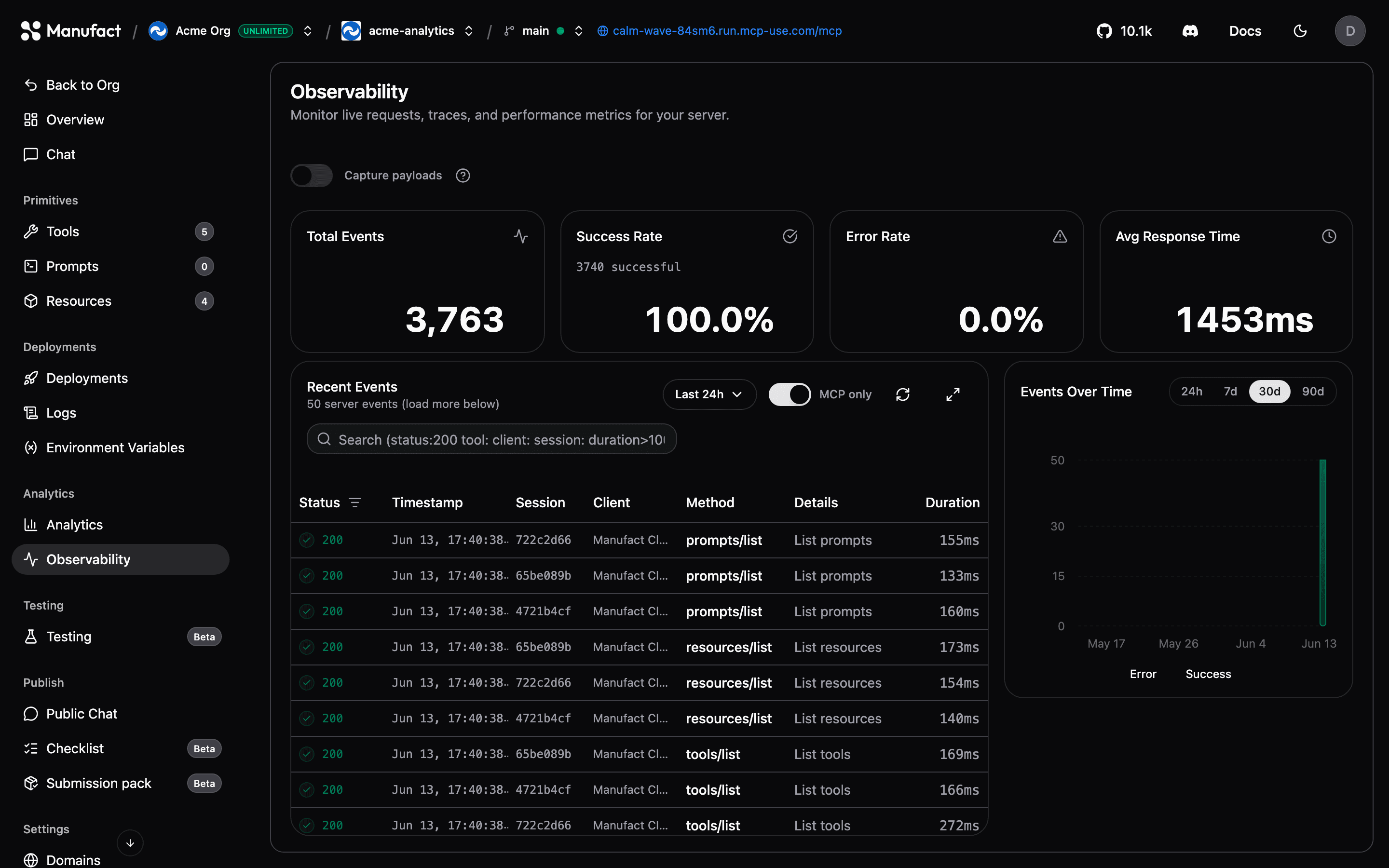 Capture payloads toggle in observability