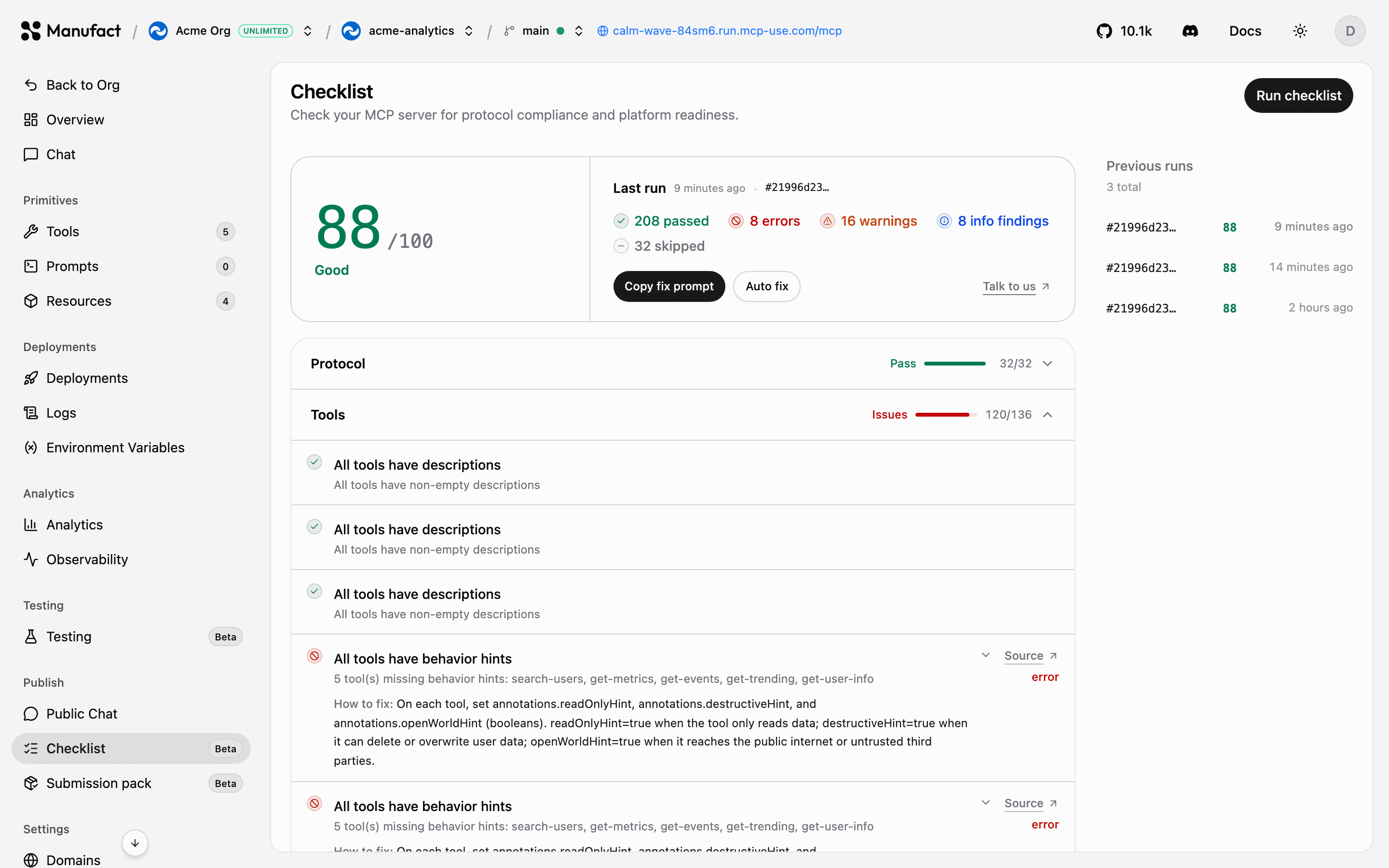 Checklist tab before running