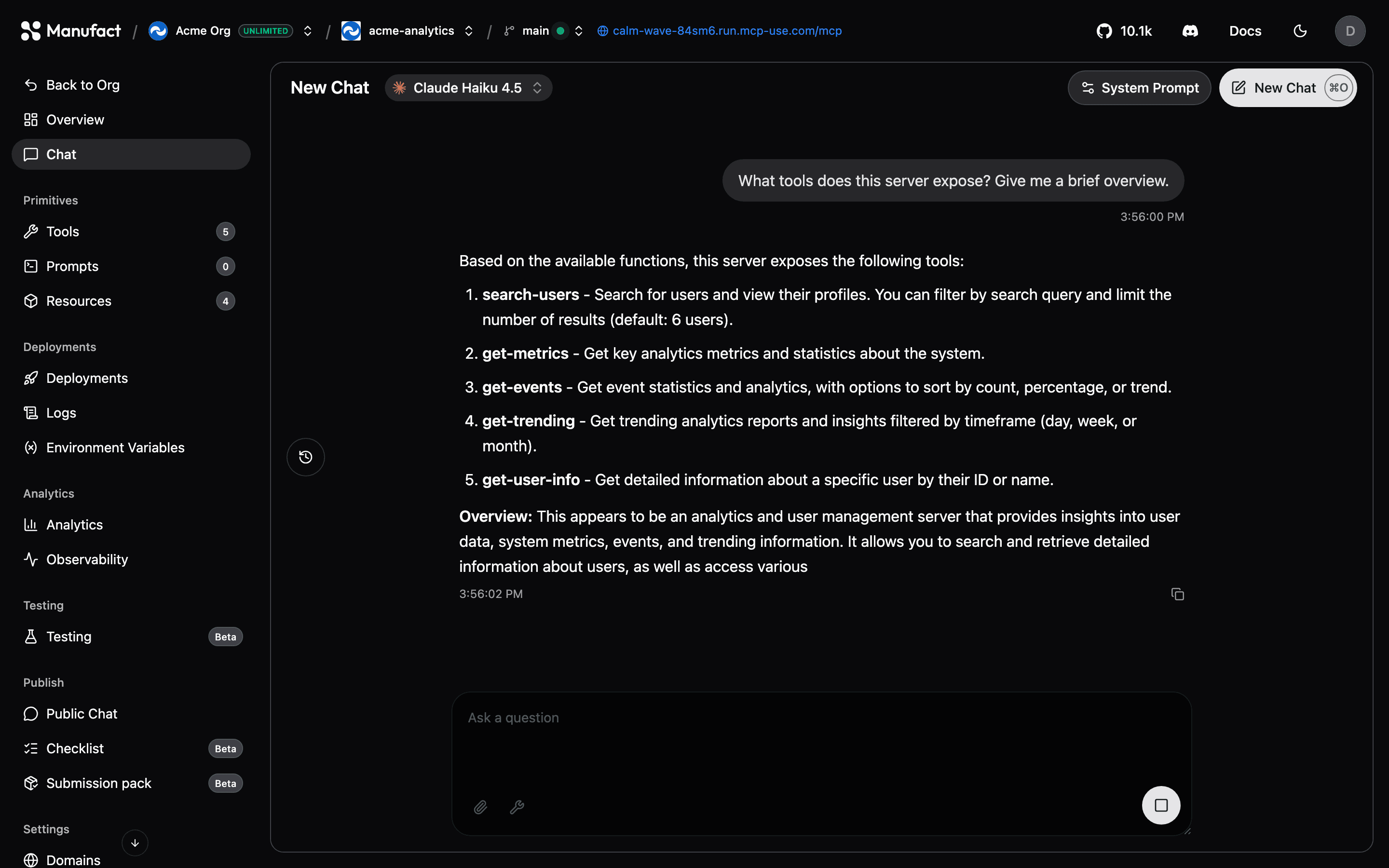 Conversation with tool-backed response