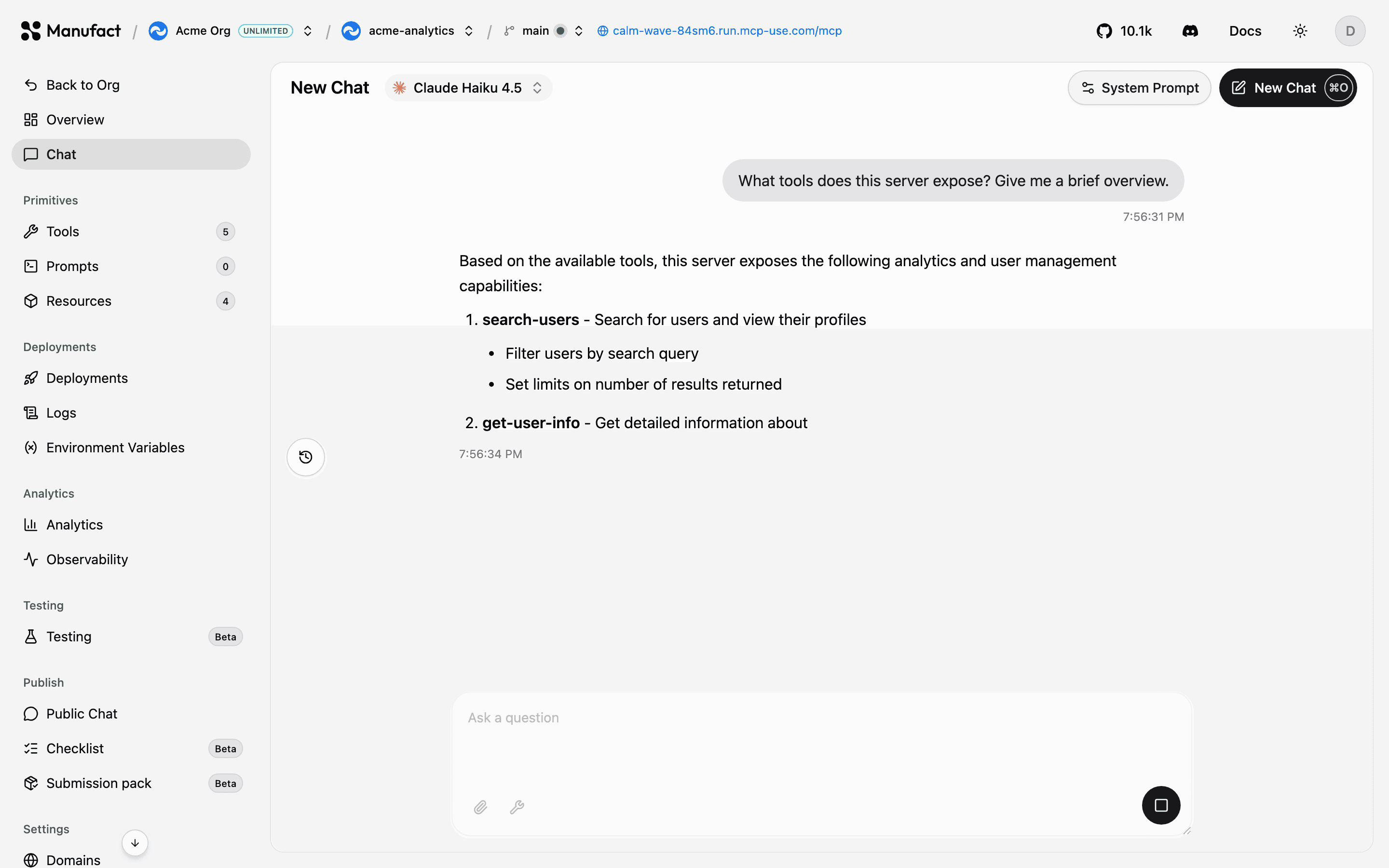 Conversation with tool-backed response