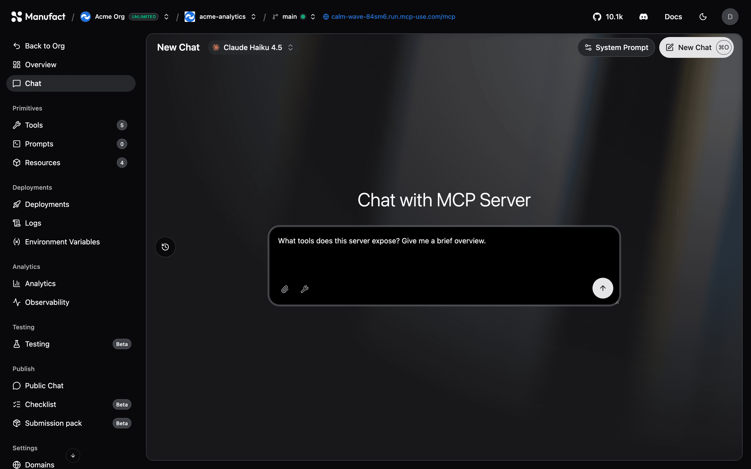 Prompt typed in the chat composer