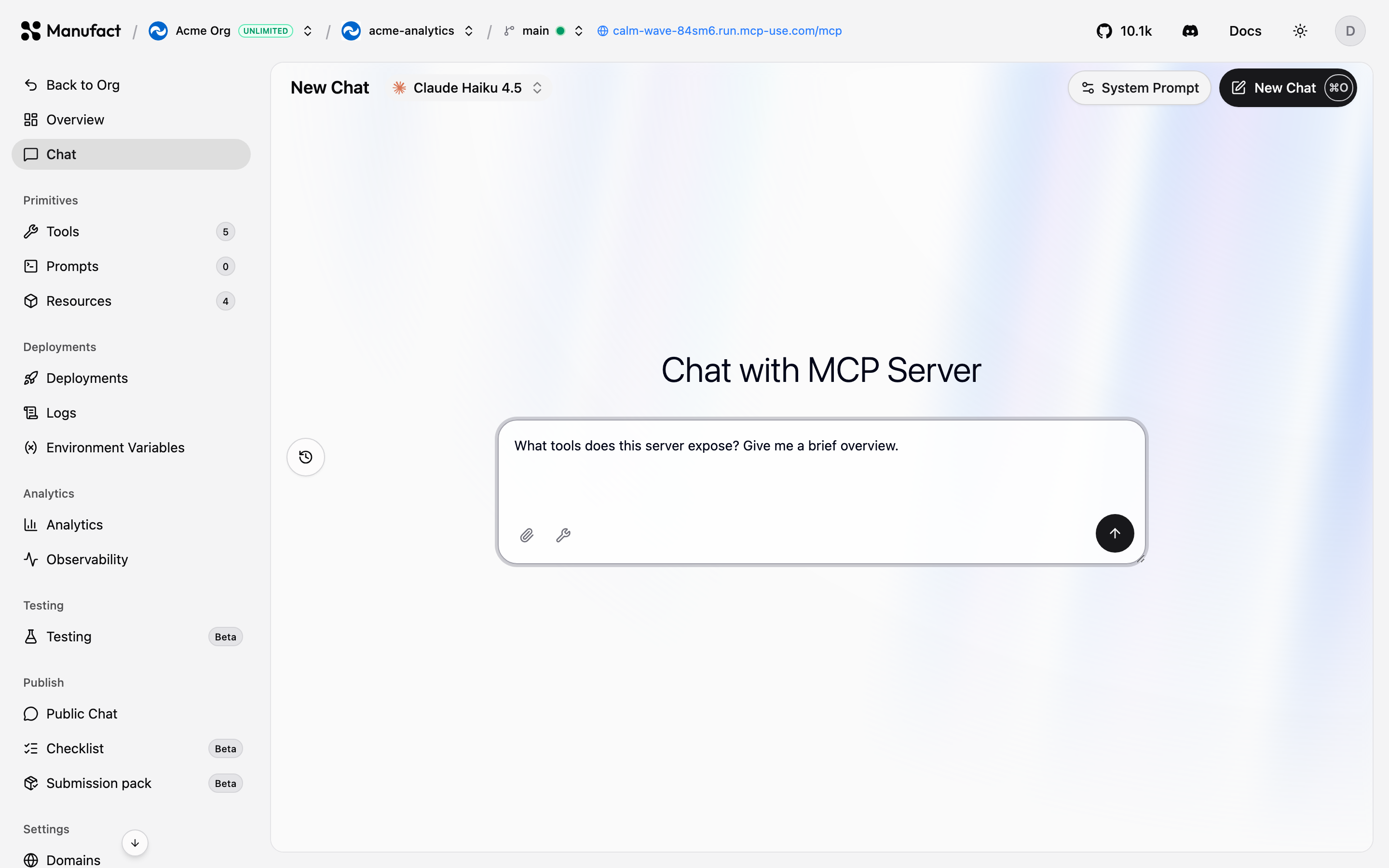 Prompt typed in the chat composer