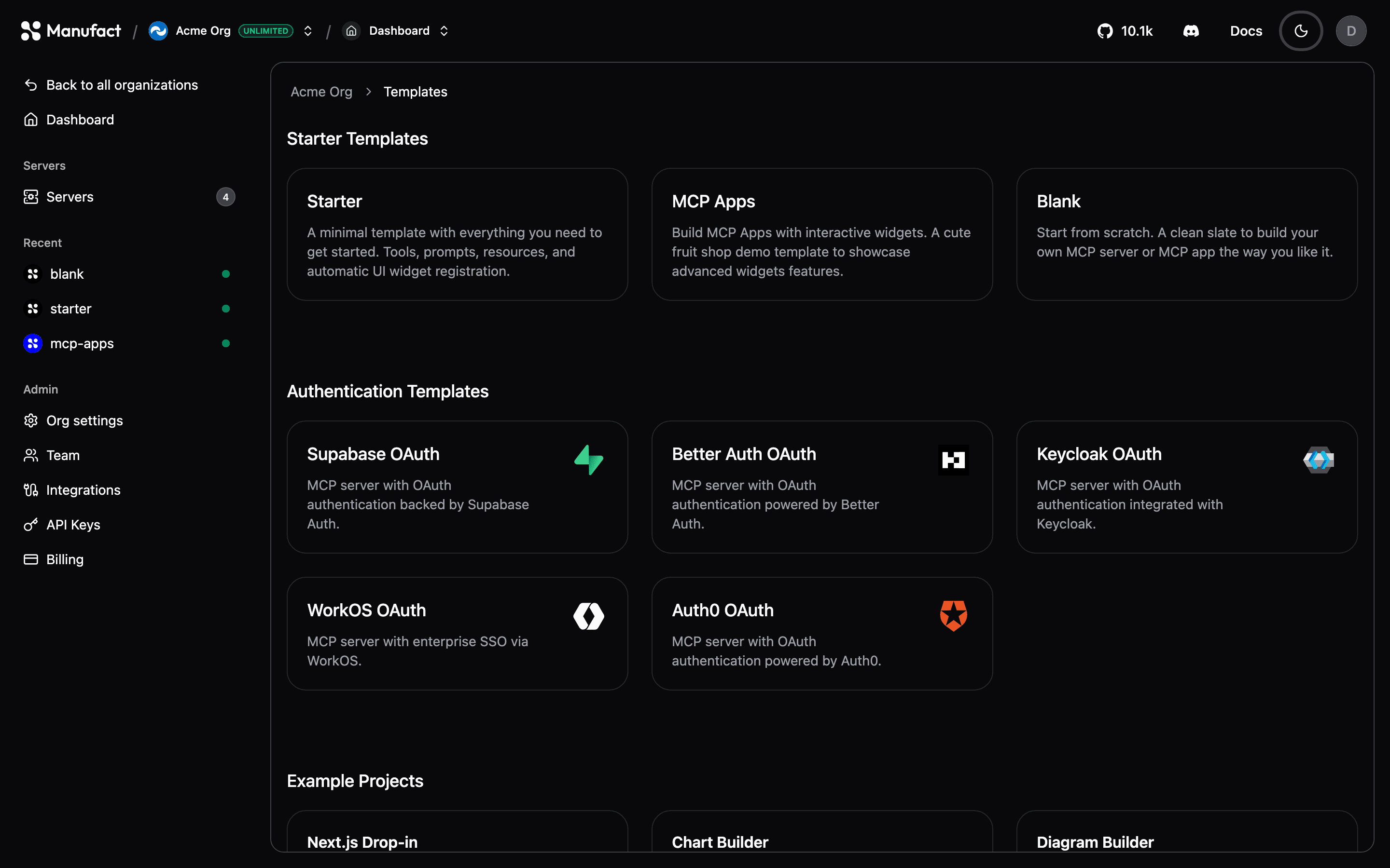 Templates library in the dashboard