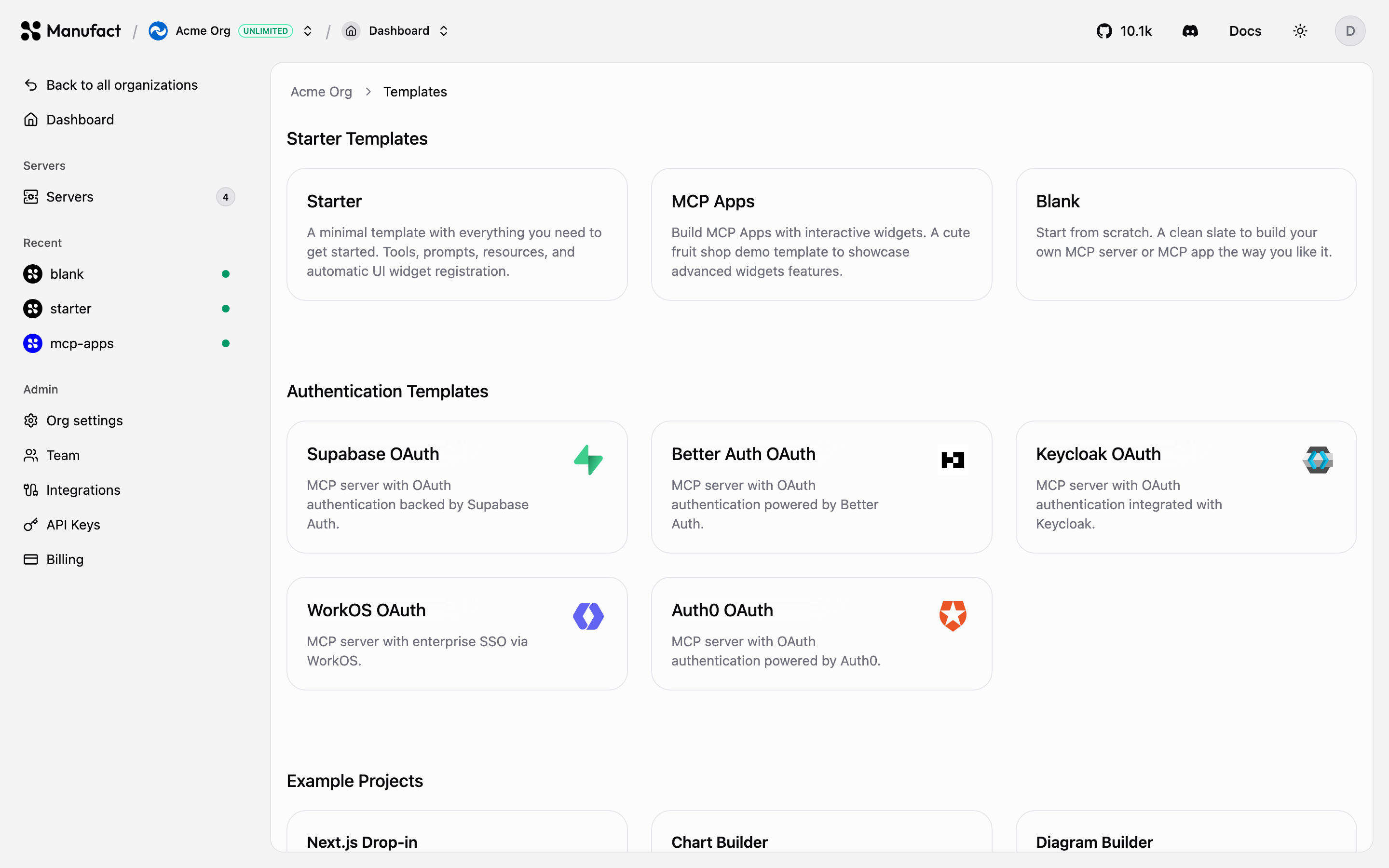 Templates library in the dashboard